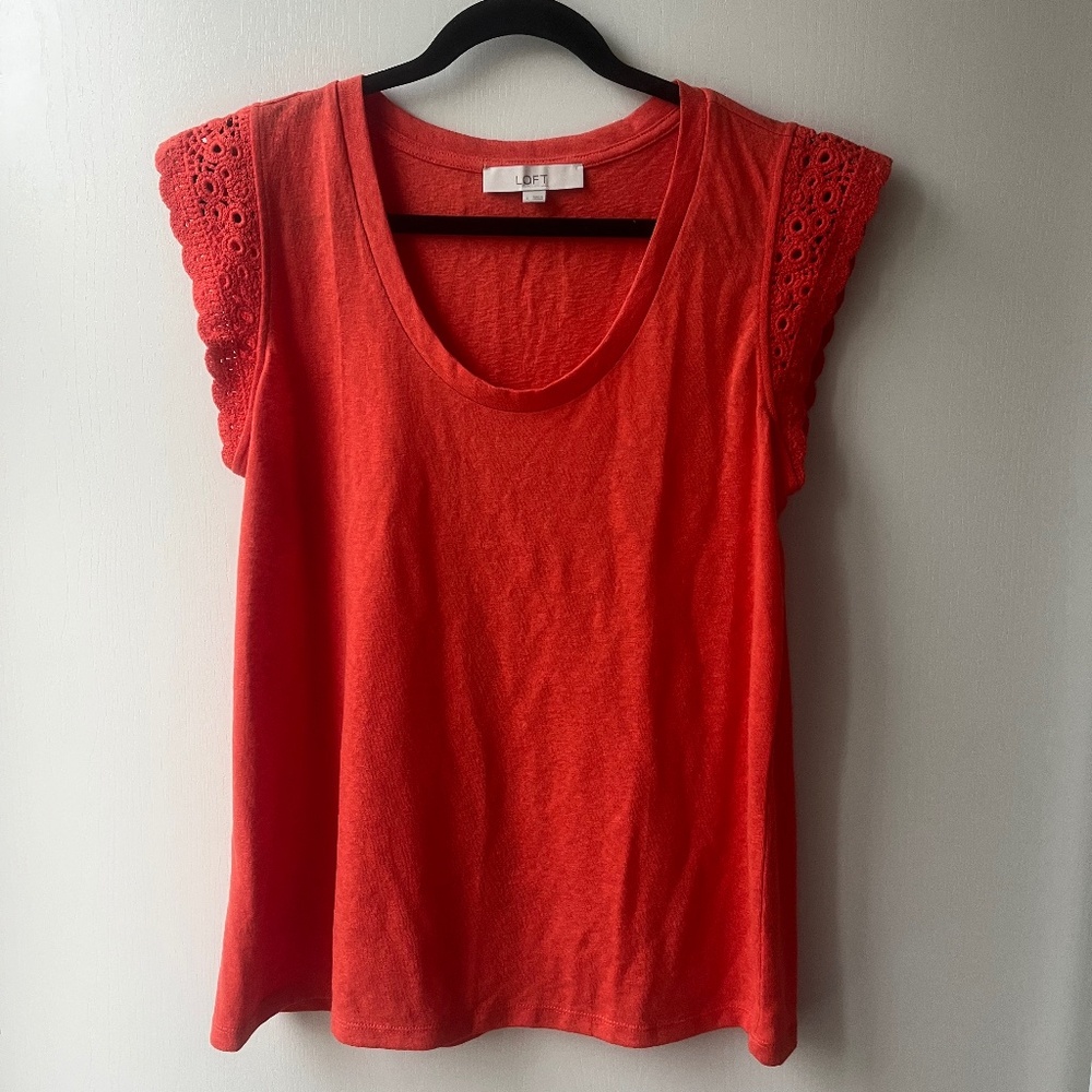 Coral Cap-Sleeved Shirt, LOFT, size L
